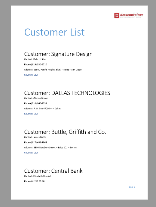 template customer list